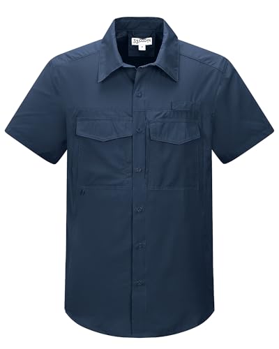 33,000ft Outdoor Hemd Herren Kurzarm Funktionshemd Schnelltrocknend Freizeithemd Für Trekking Wandern Angeln Safari Golf Blau 2XL von 33,000ft
