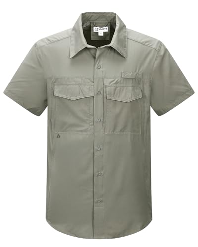 33,000ft Outdoor Hemd Herren Kurzarm Funktionshemd Schnelltrocknend Freizeithemd Für Trekking Wandern Angeln Safari Golf Hellgrau-Grün XL von 33,000ft