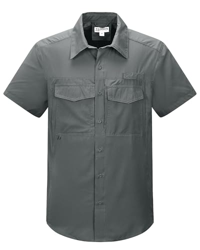 33,000ft Outdoor Hemd Herren Kurzarm Funktionshemd Schnelltrocknend Freizeithemd Für Trekking Wandern Angeln Safari Golf Hellgrau L von 33,000ft