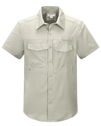 33,000ft Outdoor Hemd Herren Kurzarm Funktionshemd Schnelltrocknend Freizeithemd Für Trekking Wandern Angeln Safari Golf Hellkhaki XL von 33,000ft