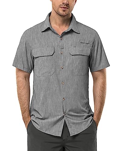 33,000ft Hemd Herren Kurzarm UPF50+ UV Schutz Outdoorhemd Schnelltrocknend Freizeithemd Funktionshemd Wanderhemd für Angeln Safari Reisen Golf Grau Heidekraut S von 33,000ft
