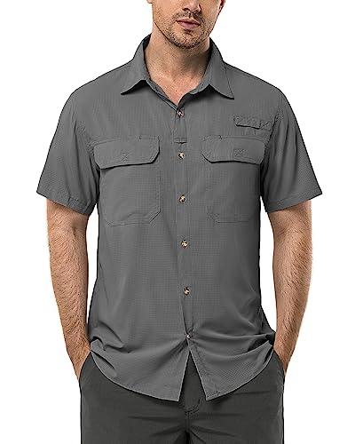 33,000ft Hemd Herren Kurzarm UPF50+ UV Schutz Outdoorhemd Schnelltrocknend Freizeithemd Funktionshemd Wanderhemd für Angeln Safari Reisen Golf Grau S von 33,000ft