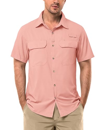 33,000ft Hemd Herren Kurzarm UPF50+ UV Schutz Outdoorhemd Schnelltrocknend Freizeithemd Funktionshemd Wanderhemd für Angeln Safari Reisen Golf Rosa L von 33,000ft
