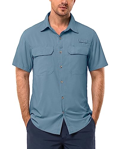 33,000ft Hemd Herren Kurzarm UPF50+ UV Schutz Outdoorhemd Schnelltrocknend Freizeithemd Funktionshemd Wanderhemd für Angeln Safari Reisen Golf Stahlblau M von 33,000ft