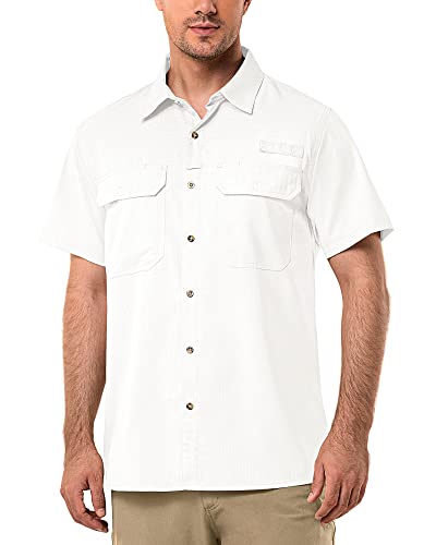 33,000ft Hemd Herren Kurzarm UPF50+ UV Schutz Outdoorhemd Schnelltrocknend Freizeithemd Funktionshemd Wanderhemd für Angeln Safari Reisen Golf Weiß L von 33,000ft