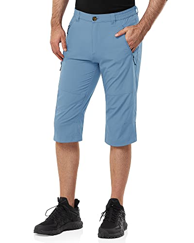 33,000ft Herren 3/4 Hose Cargo Shorts Kurze Wanderhose Stretch Leichte Radhose Sommer Capri Dreiviertel Hose Outdoor Shorts UPF 50+ mit Viele Taschen für Wandern Laufen Radfahren Blau L von 33,000ft