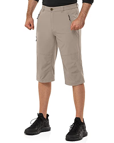 33,000ft Herren 3/4 Hose Cargo Shorts Kurze Wanderhose Stretch Leichte Radhose Sommer Capri Dreiviertel Hose Outdoor Shorts UPF 50+ mit Viele Taschen für Wandern Laufen Radfahren Fossil L von 33,000ft