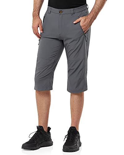 33,000ft Herren 3/4 Hose Cargo Shorts Kurze Wanderhose Stretch Leichte Radhose Sommer Capri Dreiviertel Hose Outdoor Shorts UPF 50+ mit Viele Taschen für Wandern Laufen Radfahren Grau 3XL von 33,000ft