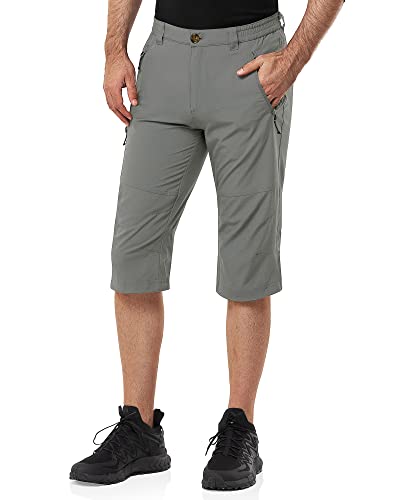 33,000ft Herren 3/4 Hose Cargo Shorts Kurze Wanderhose Stretch Leichte Radhose Sommer Capri Dreiviertel Hose Outdoor Shorts UPF 50+ mit Viele Taschen für Wandern Laufen Radfahren Grau Grün M von 33,000ft