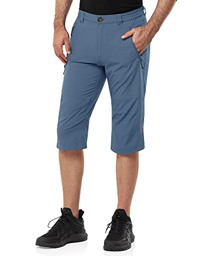 33,000ft Herren 3/4 Hose Cargo Shorts Kurze Wanderhose Stretch Leichte Radhose Sommer Capri Dreiviertel Hose Outdoor Shorts UPF 50+ mit Viele Taschen für Wandern Laufen Radfahren Denim Blau L von 33,000ft