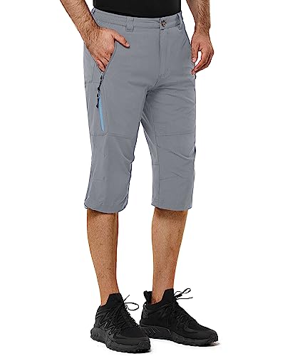 33,000ft Herren 3/4 Hose Cargo Shorts Kurze Wanderhose Stretch Leichte Radhose Sommer Capri Dreiviertel Hose Outdoor Shorts UPF 50+ mit Viele Taschen für Wandern Laufen Radfahren Mittelgrau/Blau 2XL von 33,000ft