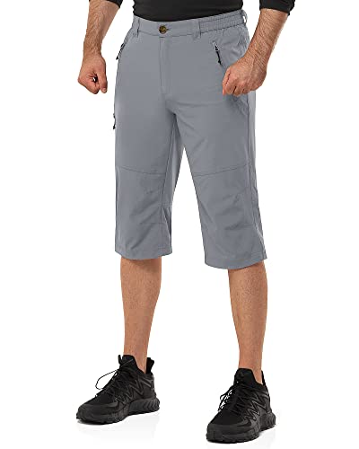 33,000ft Herren 3/4 Hose Cargo Shorts Kurze Wanderhose Stretch Leichte Radhose Sommer Capri Dreiviertel Hose Outdoor Shorts UPF 50+ mit Viele Taschen für Wandern Laufen Radfahren Mittelgrau M von 33,000ft