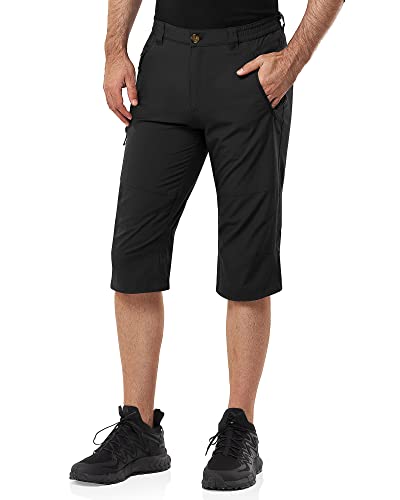 33,000ft Herren 3/4 Hose Cargo Shorts Kurze Wanderhose Stretch Leichte Radhose Sommer Capri Dreiviertel Hose Outdoor Shorts UPF 50+ mit Viele Taschen für Wandern Laufen Radfahren Schwarz S von 33,000ft