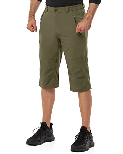 33,000ft Herren 3/4 Hose Cargo Shorts Kurze Wanderhose Stretch Leichte Radhose Sommer Capri Dreiviertel Hose Outdoor Shorts UPF 50+ mit Viele Taschen für Wandern Laufen Radfahren Olivgrün 2XL von 33,000ft