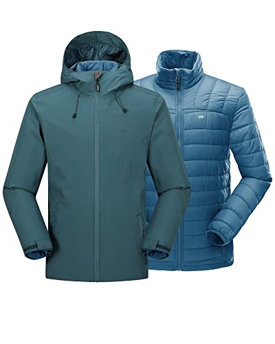 33,000ft 3-in-1 Herren Doppeljacke Wasserdichte 10000MM Regenjacke Winddichte Softshelljacke Warme Gefütterte Übergangsjacke Outdoorjacke Funktionsjacke für Männer mit 7 Taschen, Seeblau XL von 33,000ft