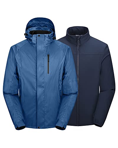 33,000ft Herren 3 in 1 Skijacke Wasserdicht Warme Winterjacke Regenjacke Winddichte Skijacke Fleece Softshelljacke mit abnehmbarer Kapuze für Ski Outdoorsport (Blau, 2XL) von 33,000ft