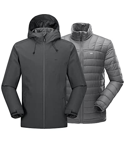 33,000ft 3-in-1 Herren Doppeljacke Wasserdichte 10000MM Regenjacke Winddichte Softshelljacke Warme Gefütterte Übergangsjacke Outdoorjacke Funktionsjacke für Männer mit 7 Taschen, Aschegrau L von 33,000ft