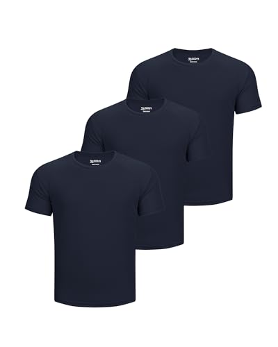 33,000ft Herren 3er-Pack Sport Tshirt Kurzarm Schnelltrocknende Atmungsaktive Shirt Regular Fit für Laufen Training, 3*Navy Blau XL von 33,000ft