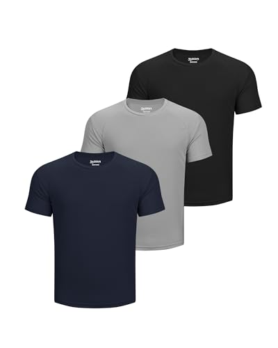 33,000ft Herren 3er-Pack Sport Tshirt Kurzarm Schnelltrocknende Atmungsaktive Shirt Regular Fit für Laufen Training, 3er-Pack: Schwarz+Gray+Navy Blau 2XL von 33,000ft