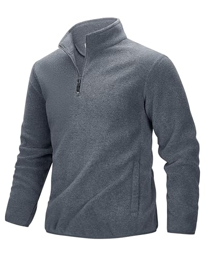 33,000ft Herren Fleece Pullover Warm Half Zip Microfleece Jacke Leicht Outdoor Sweatshirt Thermo Top mit 2 Taschen für Herbst Winter Wandern Arbeit, dunkelgrau, XL von 33,000ft