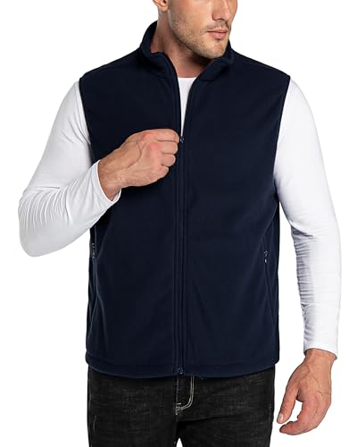 33,000ft Herren Fleece Weste Jacke Standkragen Ultraleicht Outdoor Ärmellose Fleecejacke Gilets Tops Fleeceweste Herren mit Taschen Reißverschluss (Dunkelblau,L) von 33,000ft