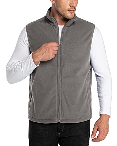 33,000ft Herren Fleece Weste Jacke Standkragen Ultraleicht Outdoor Ärmellose Fleecejacke Gilets Tops Fleeceweste Herren mit Taschen Reißverschluss (Dunkelgrau,4XL) von 33,000ft