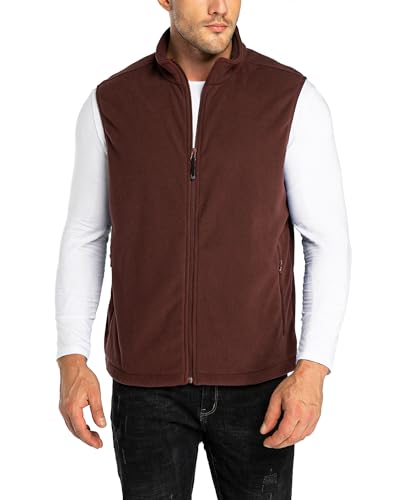 33,000ft Herren Fleece Weste Jacke Standkragen Ultraleicht Outdoor Ärmellose Fleecejacke Gilets Tops Fleeceweste Herren mit Taschen Reißverschluss (Dunkelbraun,L) von 33,000ft