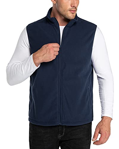 33,000ft Herren Fleece Weste Jacke Standkragen Ultraleicht Outdoor Ärmellose Fleecejacke Gilets Tops Fleeceweste Herren mit Taschen Reißverschluss (Marineblau,L) von 33,000ft