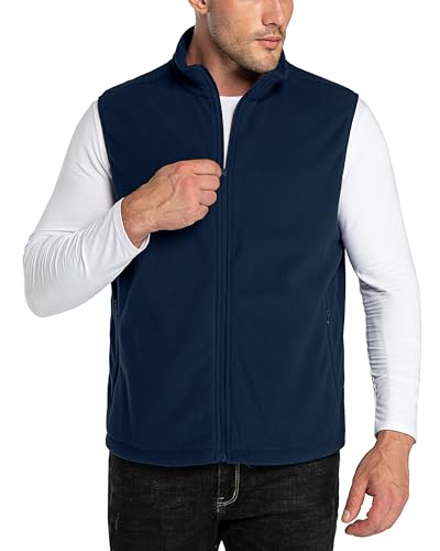 33,000ft Herren Fleece Weste Jacke Standkragen Ultraleicht Outdoor Ärmellose Fleecejacke Gilets Tops Fleeceweste Herren mit Taschen Reißverschluss (Nachtblau,4XL) von 33,000ft