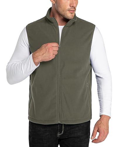 33,000ft Herren Fleece Weste Jacke Standkragen Ultraleicht Outdoor Ärmellose Fleecejacke Gilets Tops Fleeceweste Herren mit Taschen Reißverschluss (Olivgrün,2XL) von 33,000ft