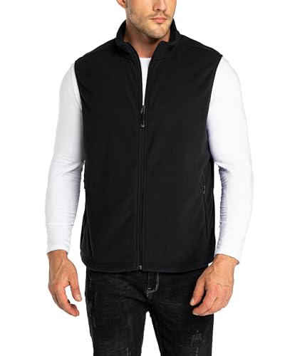 33,000ft Herren Fleece Weste Jacke Standkragen Ultraleicht Outdoor Ärmellose Fleecejacke Gilets Tops Fleeceweste Herren mit Taschen Reißverschluss (Schwarz,L) von 33,000ft