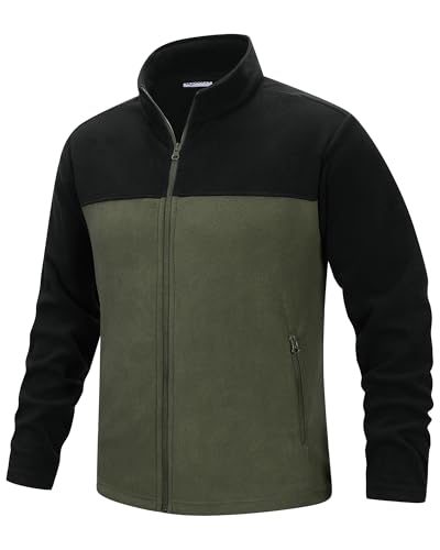 33,000ft Herren Fleecejacke leicht Strickjacke Übergangsjacke Outdoor Fleecejacken Warm Winterjacke für Wandern Freizeit Trekking Schwarz/Olivgrün XL von 33,000ft
