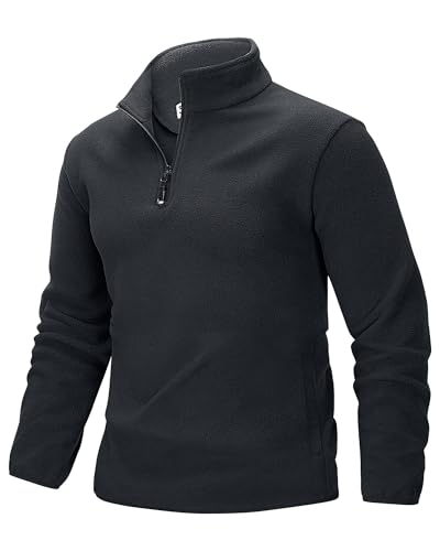 33,000ft Herren Fleecepullover Half Zip Fleece Pullover mit 2 Taschen Microfleece Outdoor Sweatshirt Strickjacke Holzkohle S von 33,000ft