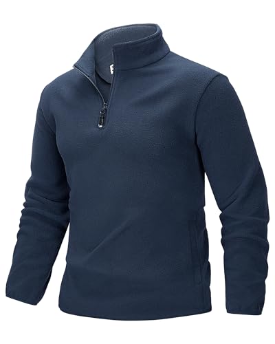 33,000ft Herren Fleecepullover Half Zip Fleece Pullover mit 2 Taschen Microfleece Outdoor Sweatshirt Strickjacke Navy Blau XL von 33,000ft