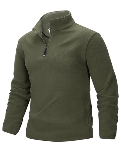33,000ft Herren Fleecepullover Half Zip Fleece Pullover mit 2 Taschen Microfleece Outdoor Sweatshirt Strickjacke Olive 2XL von 33,000ft