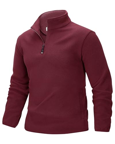 33,000ft Herren Fleecepullover Half Zip Fleece Pullover mit 2 Taschen Microfleece Outdoor Sweatshirt Strickjacke Rot S von 33,000ft