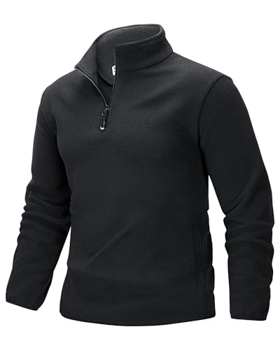 33,000ft Herren Fleecepullover Half Zip Fleece Pullover mit 2 Taschen Microfleece Outdoor Sweatshirt Strickjacke Schwarz 3XL von 33,000ft