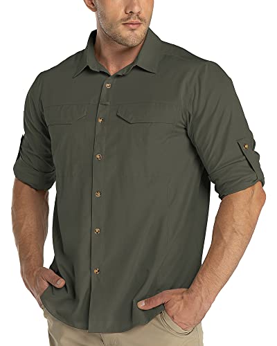 33,000ft Herren Langarm Angelshirt Button Down Shirts UPF50+ UV-Schutz Atmungsaktiv Roll-up Ärmel Shirts, grün, XXL von 33,000ft