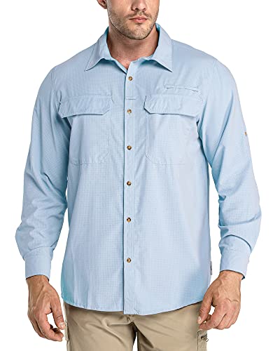 33,000ft Herren Sportshemd Langarmhemd Atmungsaktives Funktionshemd Schnelltrocknende Shirt Outdoorhemd für Männer Frühling Sommer Herbst Wandern Angeln Shirts Hellblau XL von 33,000ft