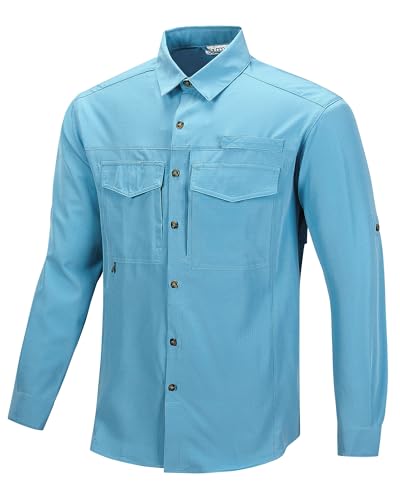 33,000ft Herren Langarm Wanderhemden Leicht Schnell Trocken Sonnenschutz UV UPF 50 Angeln Shirt Outdoor Safari Reisen, Blau-aktualisierte Version, Mittel von 33,000ft