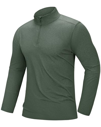 33,000ft Herren Laufshirt 1/4 Reißverschlus Sportshirt Leicht Langarmshirt Stehkragen Funktionsshirt Atmungsaktiv Pullover Trainingsshirt für Gym Fitness Training Armeegrün M von 33,000ft