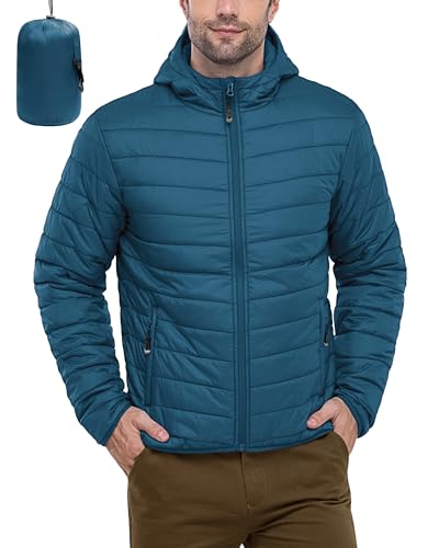 33,000ft Herren Leichte Steppjacke Outdoor Wasserbeständige Übergangsjacke Warme Winterjacke für Männer, Kapuze Wintermäntel Pufferjacke Verstaubar Blau L von 33,000ft