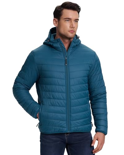 33,000ft Herren Leichte Steppjacke Outdoor Wasserbeständige Übergangsjacke Warme Winterjacke für Männer, Kapuze Wintermäntel Pufferjacke Verstaubar Blau S von 33,000ft