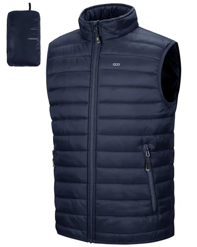 33,000ft Herren Leichte Weste Packable Gesteppte Puffer Gepolsterte Weste Oberbekleidung Bodywarmer Winddicht Ärmellose Jacke für Golf Laufen Wandern Reiten, Dunkelblau, XL von 33,000ft