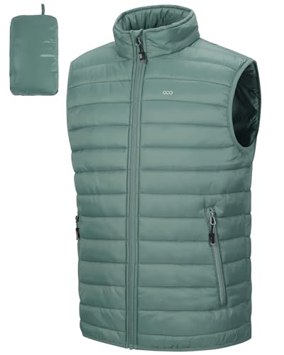 33,000ft Herren Leichte Weste Packable Gesteppte Puffer Gepolsterte Weste Oberbekleidung Bodywarmer Winddicht Ärmellose Jacke für Golf Laufen Wandern Reiten, waldgrün, S von 33,000ft