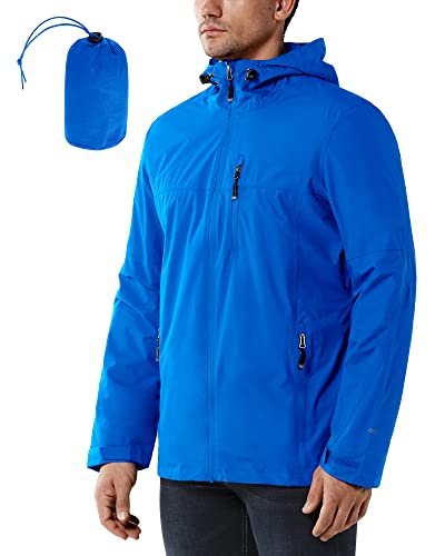 33,000ft Herren Packable Regenjacke Leicht Wasserdicht Regenmantel Mit Kapuze Radfahren Fahrradjacke Aktiv Outdoor Windbreaker - Blau - XX-Large von 33,000ft