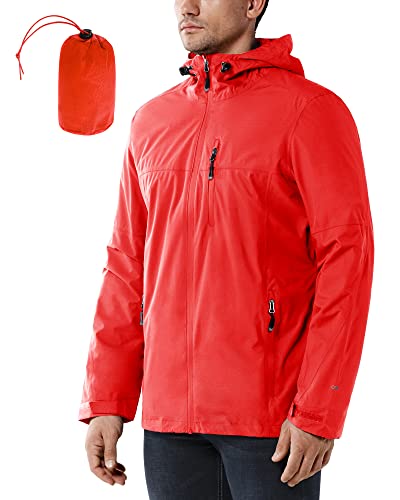 33,000ft Herren Packable Regenjacke Leicht Wasserdicht Regenmantel Mit Kapuze Radfahren Fahrradjacke Aktiv Outdoor Windbreaker - Rot - Medium von 33,000ft