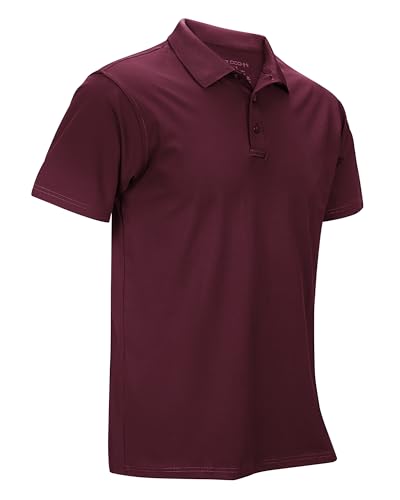 33,000ft Herren Poloshirt Golf Shirt UPF50+ Sonnenschutz Sommer Kurzarm Tshirts Schnelltrocknend Performance Sportshirt Outdoor Einfarbige Polohemd für Männer zum Golfen Tennis Dunkelrot XL von 33,000ft