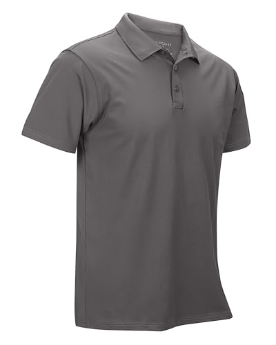 33,000ft Herren Poloshirt Golf Shirt UPF50+ Sonnenschutz Sommer Kurzarm Tshirts Schnelltrocknend Performance Sportshirt Outdoor Einfarbige Poloshirts für Männer zum Golfen Tennis Grau 3XL von 33,000ft