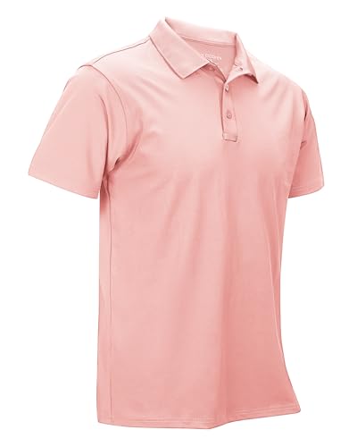 33,000ft Herren Poloshirt Golf Shirt UPF50+ Sonnenschutz Sommer Kurzarm Tshirts Schnelltrocknend Performance Sportshirt Outdoor Einfarbige Polohemd für Männer zum Golfen Tennis Rosa L von 33,000ft